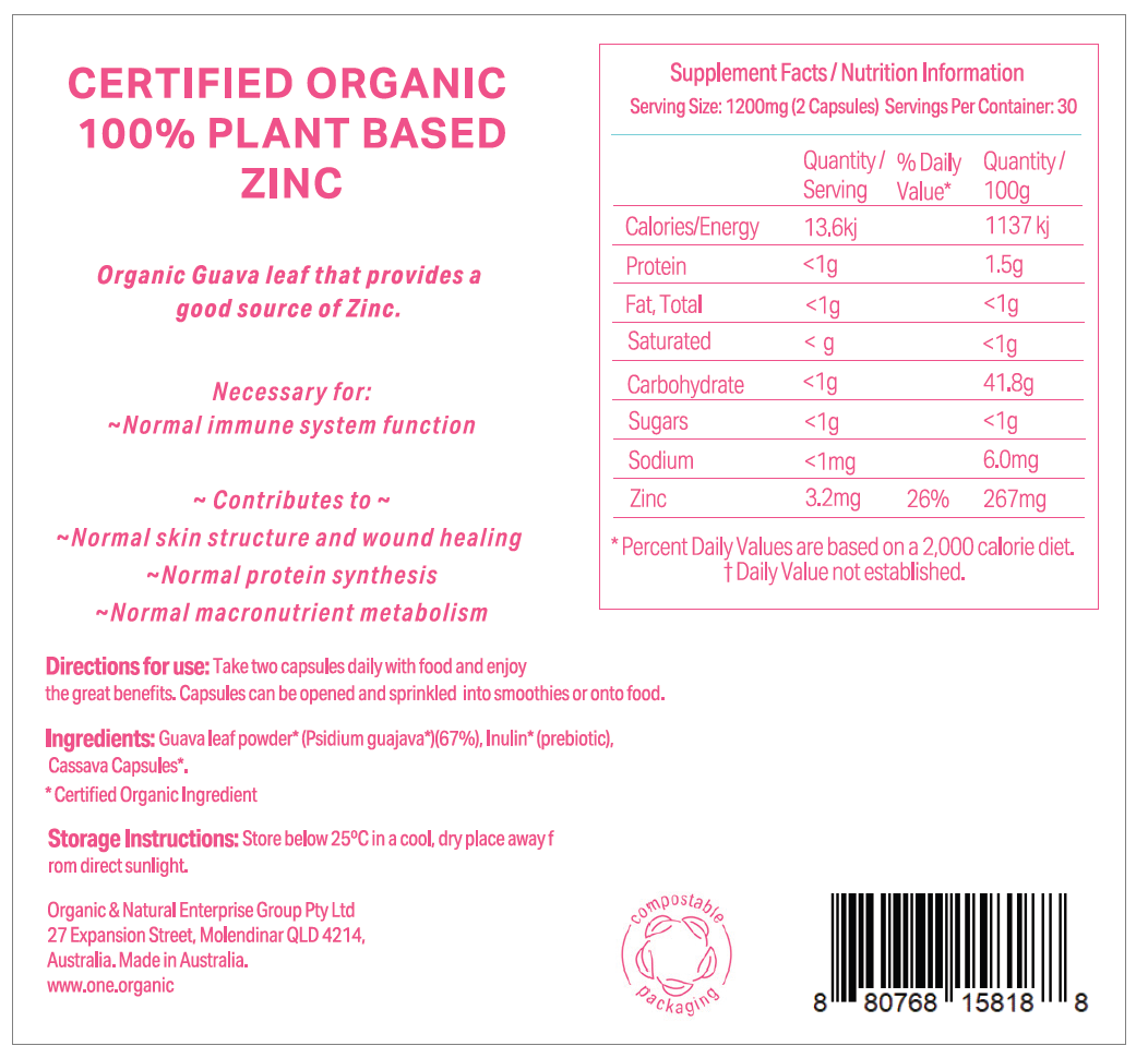 新発売!ZINC 亜鉛<br />100%植物性 認定オーガニック<br />60カプセル 2
